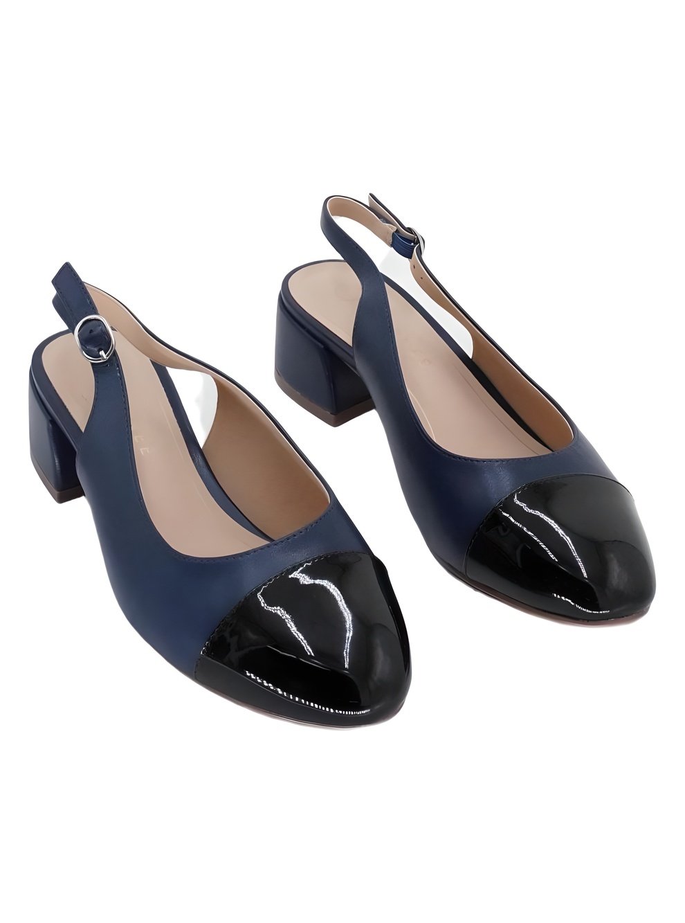 Journee Collection Navy Cap Toe Slingback Block Heel Pumps Size 8.5W